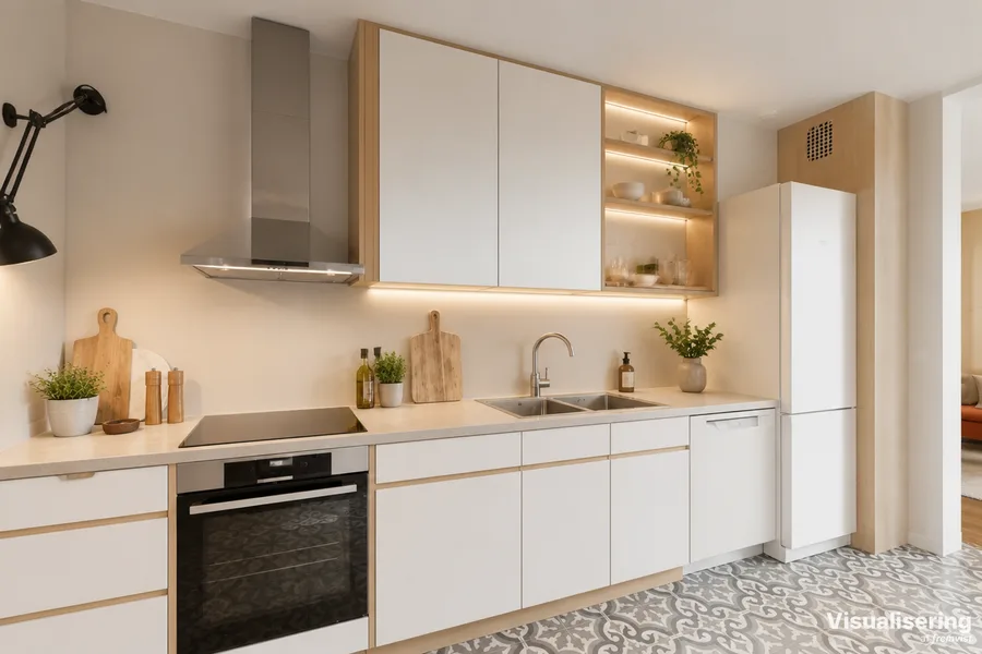 Køkken efter renovering (visualisering)
